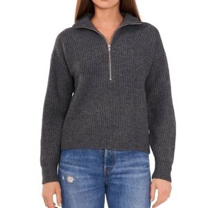 Vince Camuto Heather Charcoal Grey Half Zip Up Sweater Chunky Knit Boxy Casual